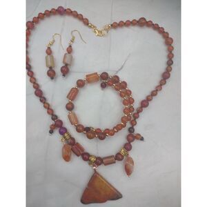 Glorious Carnelian necklace, earring, bracelet set in copper